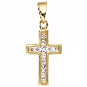 Anhänger Kreuz 333 Gold Gelbgold 12 Zirkonia Kreuzanhänger Goldkreuz