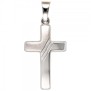 Anhänger Kreuz 333 Gold Weißgold teil matt Kreuzanhänger Weißgoldkreuz