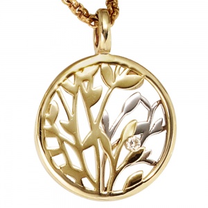Anhänger rund 585 Gold Gelbgold Weißgold bicolor 1 Diamant Brillant 0,02ct.