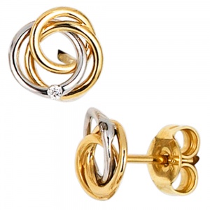 Ohrstecker Knoten verschlungen 585 Gold bicolor 2 Diamanten Brillanten Ohrringe