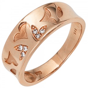 Damen Ring 585 Gold Rotgold 6 Diamanten Brillanten 0,05ct. Rotgoldring