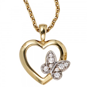 Anhänger Herz Schmetterling 333 Gold Gelbgold 8 Zirkonia Herzanhänger Goldherz