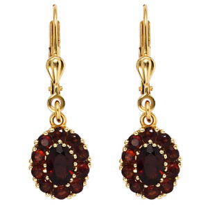 Preview: Boutons 375 Gold Gelbgold 22 Granate rot Ohrringe Ohrhänger Granatohrringe