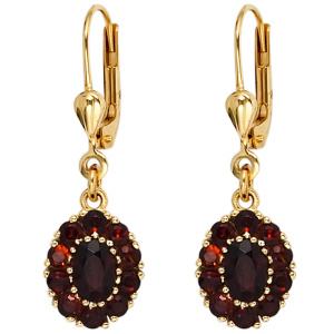 Preview: Boutons 375 Gold Gelbgold 22 Granate rot Ohrringe Ohrhänger Granatohrringe