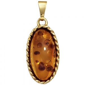 Anhänger oval 375 Gold Gelbgold 1 Bernstein-Cabochon Bernsteinanhänger