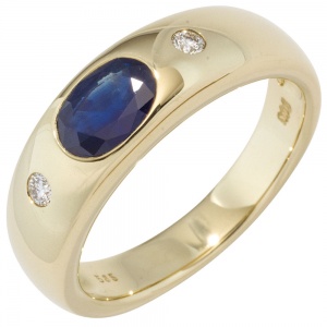 Damen Ring 585 Gold Gelbgold 1 Safir blau 2 Diamanten Brillanten Goldring