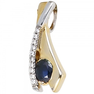 Anhänger 333 Gold Gelbgold bicolor 10 Zirkonia 1 blauer Safir Goldanhänger