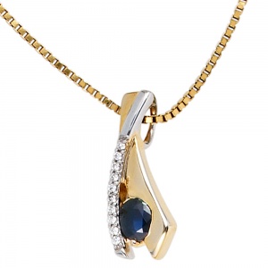 Anhänger 333 Gold Gelbgold bicolor 10 Zirkonia 1 blauer Safir Goldanhänger