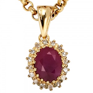 Anhänger 585 Gold Gelbgold 16 Diamanten 0,16ct. 1 Rubin rot Goldanhänger