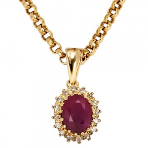 Anhänger 585 Gold Gelbgold 16 Diamanten 0,16ct. 1 Rubin rot Goldanhänger