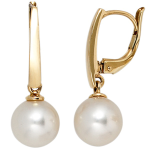 Boutons 585 Gold Gelbgold 2 Süßwasser Perlen Ohrringe Ohrhänger Perlenohrringe