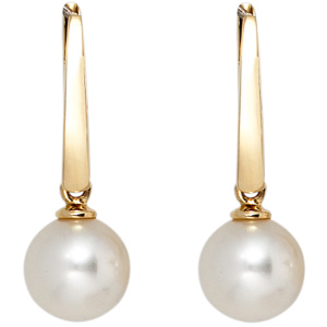 Preview: Boutons 585 Gold Gelbgold 2 Süßwasser Perlen Ohrringe Ohrhänger Perlenohrringe