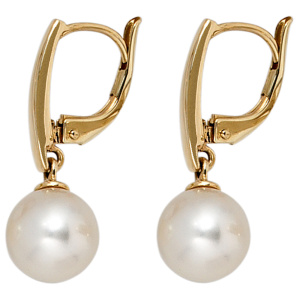 Preview: Boutons 585 Gold Gelbgold 2 Süßwasser Perlen Ohrringe Ohrhänger Perlenohrringe