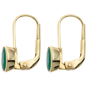 Boutons oval 333 Gold Gelbgold 2 Smaragde grün Ohrringe Ohrhänger Goldohrringe