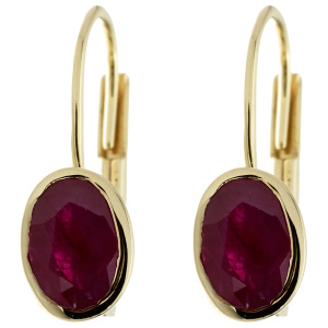 Boutons oval 333 Gold Gelbgold 2 Rubine rot Ohrringe Ohrhänger Goldohrringe