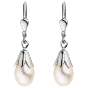 Preview: Boutons 333 Gold Weißgold 2 Süßwasser Perlen Ohrringe Ohrhänger Perlenohrringe