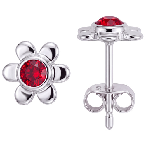 Kinder Ohrstecker Blume 925 Silber 2 Glassteine rot Ohrringe Kinderohrringe
