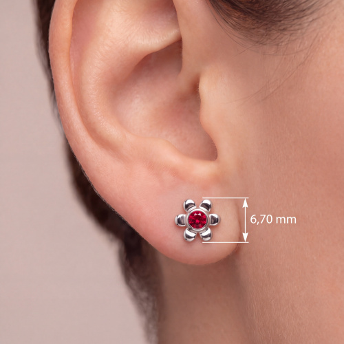 Preview: Kinder Ohrstecker Blume 925 Silber 2 Glassteine rot Ohrringe Kinderohrringe