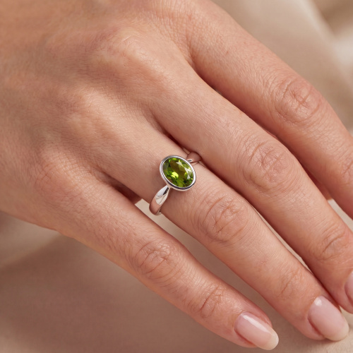Preview: Damen Ring 925 Sterling Silber rhodiniert 1 Peridot grün Silberring