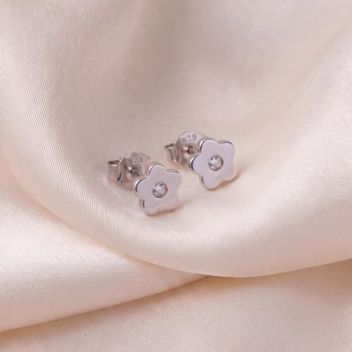Preview: Kinder Ohrstecker Blume Blumen 925 Silber 2 Zirkonia Ohrringe Kinderohrringe