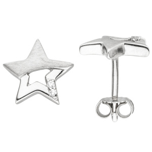 Kinder Ohrstecker Stern Sterne 925 Sterling Silber mattiert 4 Zirkonia Ohrringe