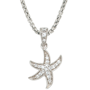 Anhänger Seestern 925 Sterling Silber rhodiniert mit 16 Zirkonia