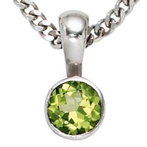 Anhänger rund 925 Sterling Silber rhodiniert 1 Peridot grün