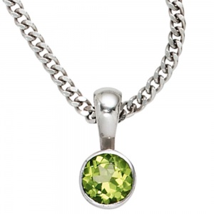 Anhänger rund 925 Sterling Silber rhodiniert 1 Peridot grün