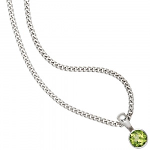 Anhänger rund 925 Sterling Silber rhodiniert 1 Peridot grün