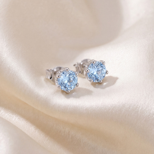 Preview: Ohrstecker rund 925 Sterling Silber 2 Blautopase hellblau blau Ohrringe
