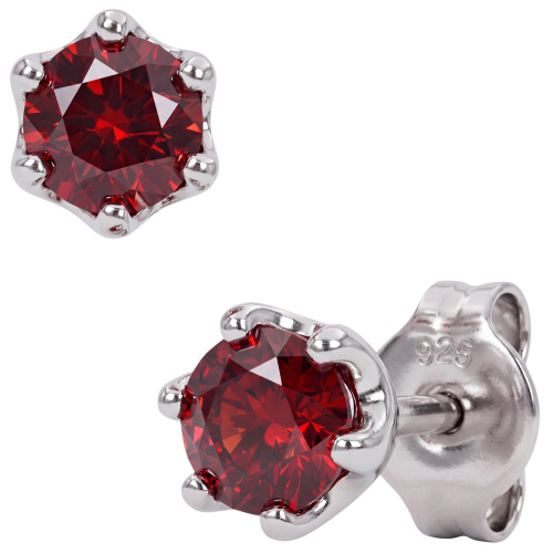 Preview: Ohrstecker rund 925 Sterling Silber 2 Granate rot Ohrringe Silberohrstecker