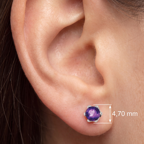 Preview: Ohrstecker rund 925 Sterling Silber rhodiniert 2 Amethyste lila violett Ohrringe