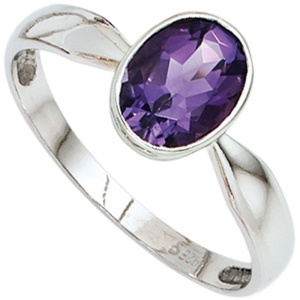 Damen Ring 925 Sterling Silber rhodiniert 1 Amethyst lila violett Silberring