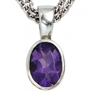 Anhänger oval 925 Sterling Silber rhodiniert 1 Amethyst lila violett