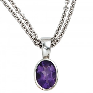 Anhänger oval 925 Sterling Silber rhodiniert 1 Amethyst lila violett