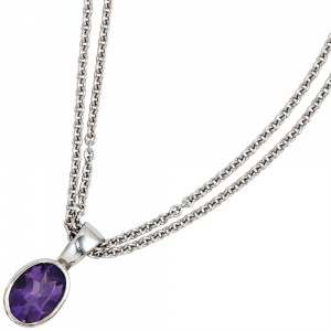 Anhänger oval 925 Sterling Silber rhodiniert 1 Amethyst lila violett