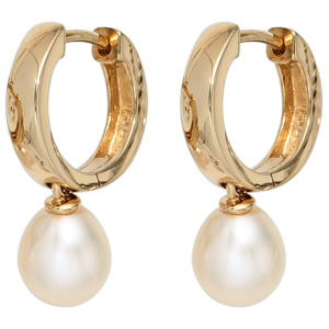 Preview: Creolen 925 Silber gold vergoldet 2 Süßwasser Perlen Ohrringe Perlenohrringe