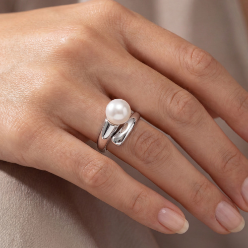 Preview: Damen Ring 925 Sterling Silber rhodiniert 1 Süßwasser Perle Perlenring