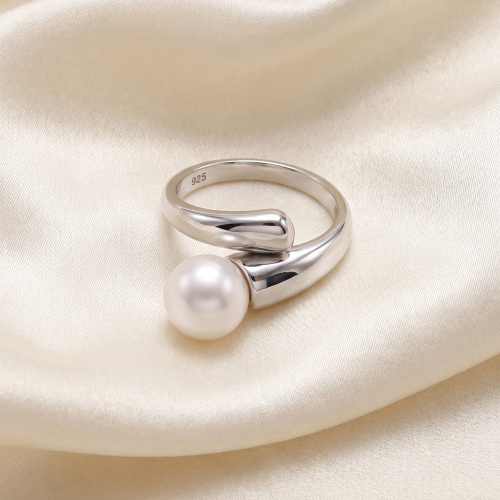 Preview: Damen Ring 925 Sterling Silber rhodiniert 1 Süßwasser Perle Perlenring