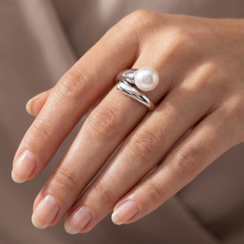 Preview: Damen Ring 925 Sterling Silber rhodiniert 1 Süßwasser Perle Perlenring