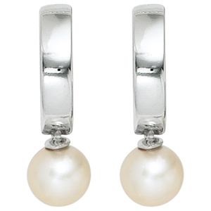 Preview: Creolen 925 Silber 2 Süßwasser Perlen Ohrringe Perlenohrringe