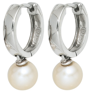 Preview: Creolen 925 Silber 2 Süßwasser Perlen Ohrringe Perlenohrringe