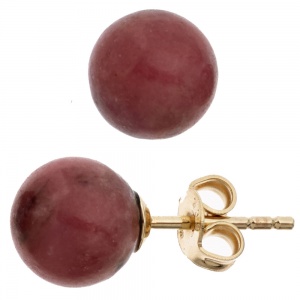 Ohrstecker Kugel 333 Gold Gelbgold 2 Rhodonite rot Ohrringe Goldohrstecker