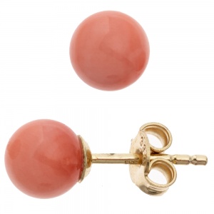 Ohrstecker Kugel 333 Gold Gelbgold 2 Korallen rosa rosé Ohrringe Goldohrstecker