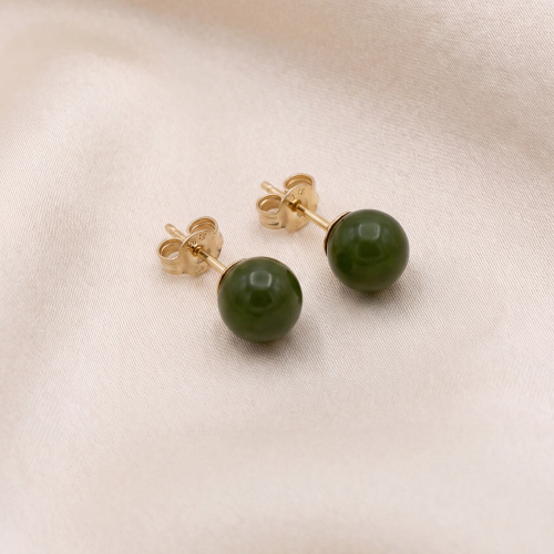 Ohrstecker Kugel 333 Gold Gelbgold 2 Jade Steine grün Ohrringe Goldohrstecker