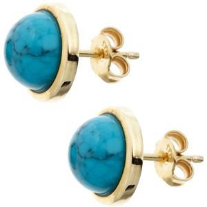 Preview: Ohrstecker rund 585 Gold Gelbgold 2 Türkise türkis Ohrringe Goldohrstecker