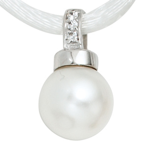 Preview: Anhänger 925 Sterling Silber rhodiniert 3 Zirkonia Perlenanhänger