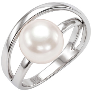 Damen Ring 925 Sterling Silber rhodiniert 1 Süßwasser Perle Perlenring