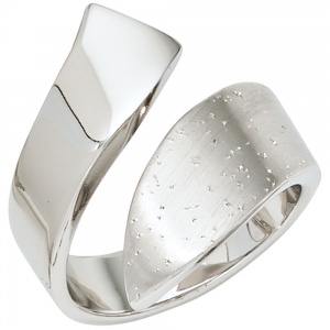 Damen Ring offen 925 Sterling Silber mattiert mit Glitzereffekt Silberring