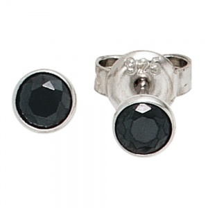 Ohrstecker rund 925 Sterling Silber rhodiniert 2 schwarze Zirkonia Ohrringe